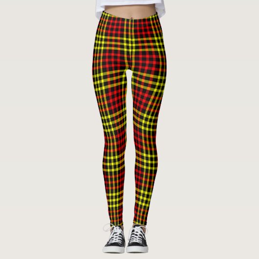 Red Yellow Plaid Checker Seamless Pattern Leggings (Vorderseite)