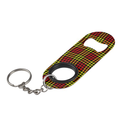 Red Yellow Plaid Checker Seamless Pattern Mini Flaschenöffner (Vorderseite Schrägansicht)