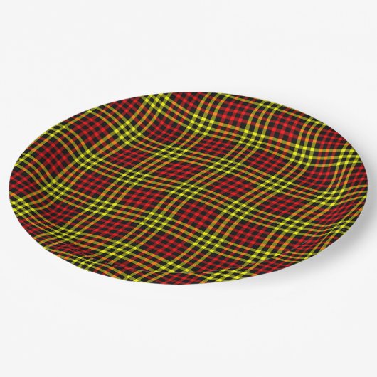 Red Yellow Plaid Checker Seamless Pattern Pappteller (Schrägansicht)
