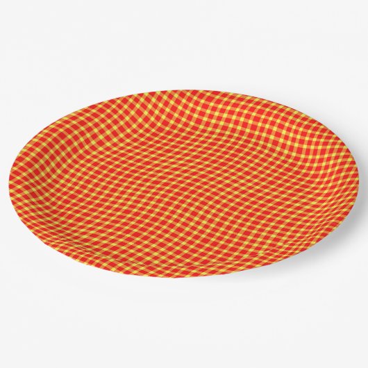 Red Yellow Plaid Checker Seamless Pattern Pappteller (Schrägansicht)