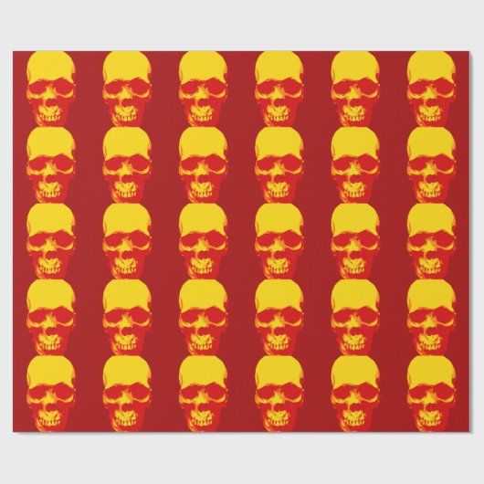 Red Yellow Pop Art Skull Weihnachtswrapper Geschenkpapier (Flach)
