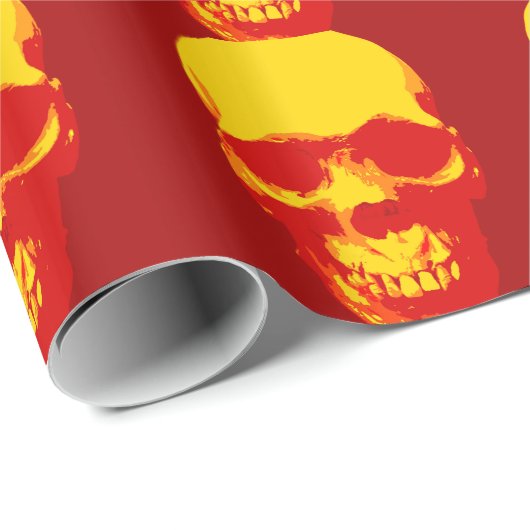 Red Yellow Pop Art Skull Weihnachtswrapper Geschenkpapier (Rolleneckpunkt)