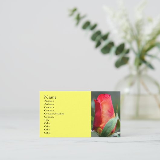 Red Yellow Rosenknospe Blumen Business Card Visitenkarte (Stehend Vorderseite)