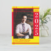 Red Yellow School Colour Abschluss Foto Kariert Einladung (Stehend Vorderseite)