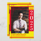 Red Yellow School Colour Abschluss Foto Kariert Einladung (Vorne/Hinten)