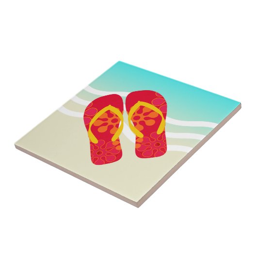 Red Yellow Summer Beach Flip Flops Fliese (Seite)