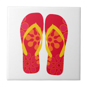 Red Yellow Summer Beach Flip Flops Keramik Tile Fliese