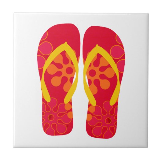 Red Yellow Summer Beach Flip Flops Keramik Tile Fliese (Vorderseite)