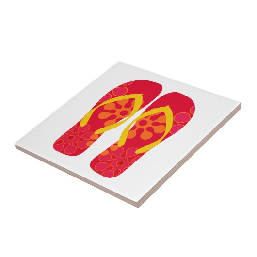 Red Yellow Summer Beach Flip Flops Keramik Tile Fliese (Seite)