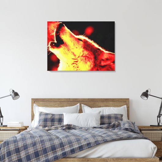 Red Yellow Tones Grau Wolf Wrapped Canvas Leinwanddruck (Insitu (Schlafzimmer))