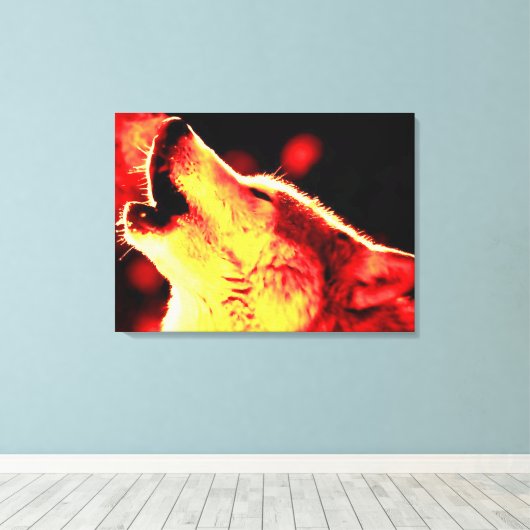 Red Yellow Tones Grau Wolf Wrapped Canvas Leinwanddruck (Insitu (Holzboden))