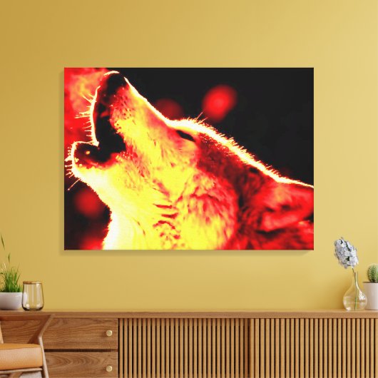 Red Yellow Tones Grau Wolf Wrapped Canvas Leinwanddruck (Insitu (Wohnzimmer))