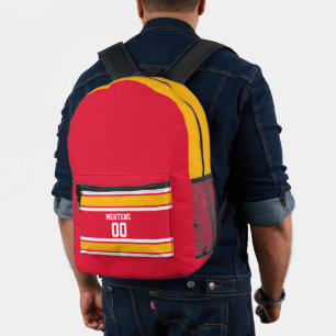 Red Yellow White Sports Strike Jersey Teamname Bedruckter Rucksack