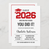 Red You Did It Graduation Photo Einladung (Vorne/Hinten)