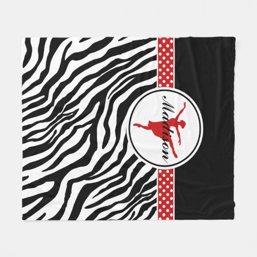 Red Your Name Zebra Print Ballet Dancer Fleecedecke (Vorderseite (Horizontal))