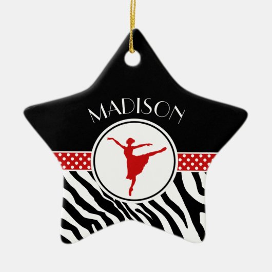 Red Your Name Zebra Print Ballet Dancer Keramikornament (Vorne)