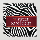 Red Zebra 16 . Geburtstag Geburtstagspartei Einladung (Vorne/Hinten)