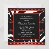 Red Zebra 16 . Geburtstag Geburtstagspartei Einladung (Rückseite)