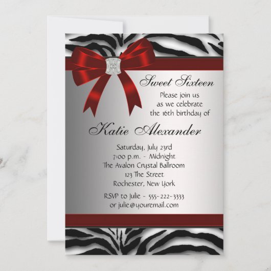 Red Zebra 16 . Geburtstag Geburtstagspartei Einladung (Vorderseite)
