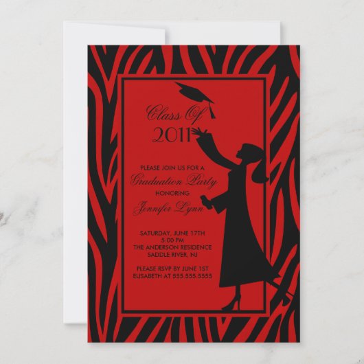 Red Zebra Abschluss Einladung Silhouette Grad (Vorderseite)