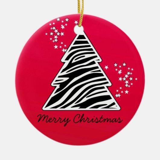 Red Zebra Christmas Tree Keramikornament (Vorne)