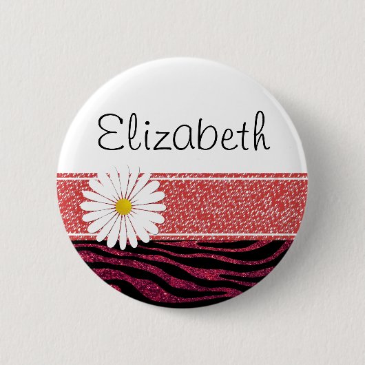 Red Zebra, Glitzer Zebra, Zebra Print, Ihr Name Button (Vorderseite)