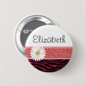 Red Zebra, Glitzer Zebra, Zebra Print, Ihr Name Button (Vorne & Hinten)