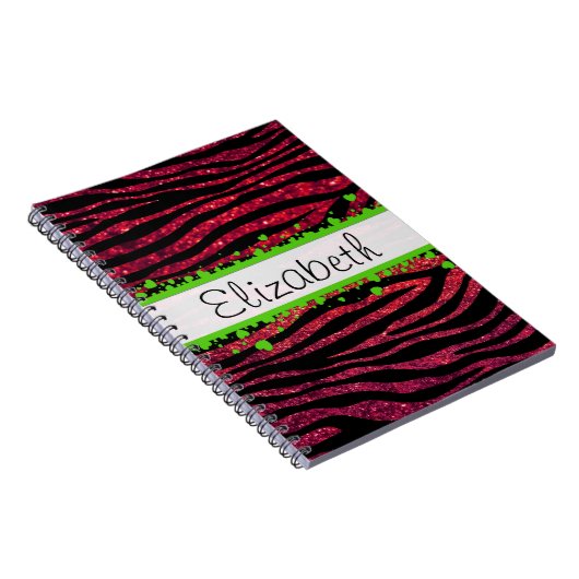 Red Zebra, Glitzer Zebra, Zebra Print, Ihr Name Notizblock (Rechte Seite)