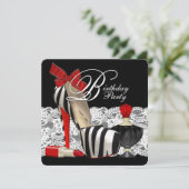 Red Zebra High Heel Shoes Black Red Zebra Party Einladung (Stehend Vorderseite)
