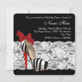 Red Zebra High Heel Shoes Black Red Zebra Party Einladung (Rückseite)