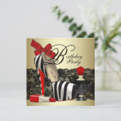 Red Zebra High Heel Shoes Black Red Zebra Party Einladung (Stehend Vorderseite)