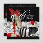 Red Zebra High Heel Shoes Black Red Zebra Party Einladung (Vorne/Hinten)