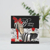 Red Zebra High Heel Shoes Black Red Zebra Party Einladung (Stehend Vorderseite)