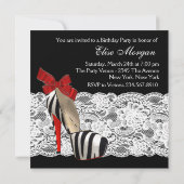Red Zebra High Heel Shoes Black Red Zebra Party Einladung (Rückseite)
