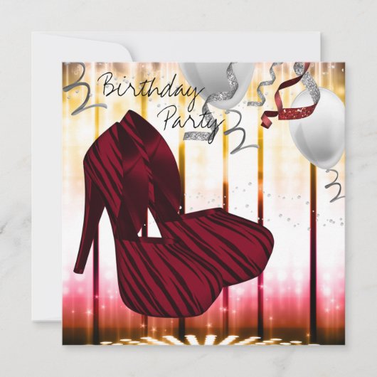 Red Zebra High Heel Shoes Geburtstagsparty Einladung (Vorderseite)