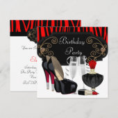 Red Zebra High Heel Shoes Geburtstagsparty Einladung (Vorne/Hinten)