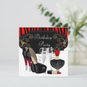 Red Zebra High Heel Shoes Geburtstagsparty Einladung (Stehend Vorderseite)