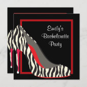 Red Zebra High Heel Shoes Junggeselinnen-Abschied Einladung (Vorne/Hinten)