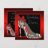 Red Zebra High Heel Shoes Red Zebra Geburtstagspar Einladung (Vorne/Hinten)