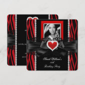 Red Zebra Lace Diamond Heart Foto Birthday Party Einladung (Vorne/Hinten)