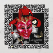 Red Zebra Mask Red Masquerade Party Einladung (Vorne/Hinten)