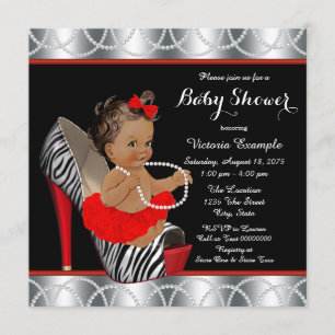 Red Zebra Pearl High Heel Shoel Ethnic Baby Shower Einladung