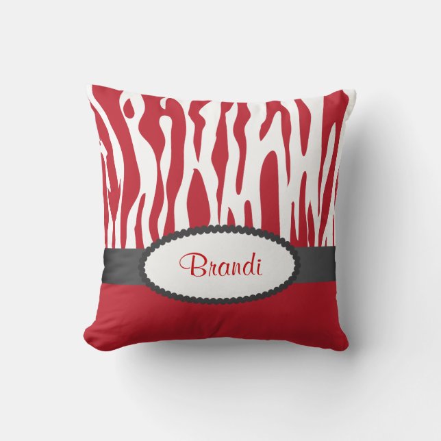 Red Zebra Print American MoJo Throw Kissen (Vorderseite)