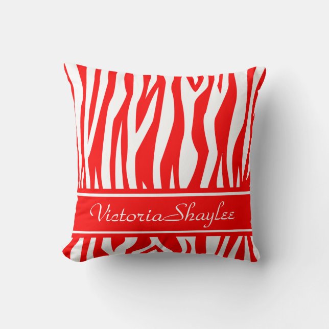 Red Zebra Print mit benutzerdefiniertem Text Kissen (Vorderseite)
