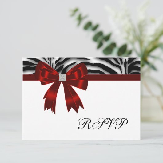 Red Zebra Red Bow UAWG RSVP Karte (Stehend Vorderseite)
