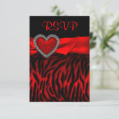Red Zebra Red Heart RSVP Card (Stehend Vorderseite)