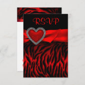 Red Zebra Red Heart RSVP Card (Vorne/Hinten)