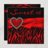 Red Zebra Red Heart Sweet 16 Party Einladung (Vorne/Hinten)