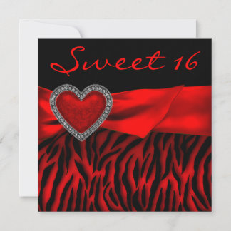 Red Zebra Red Heart Sweet 16 Party Einladung
