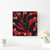 Red Zebra Stripe Animal Print Quadratische Wanduhr (Zuhause)